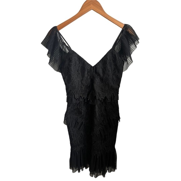 Bardot Valorie Lace Frill Sheath Black Mini Dress Size XS - Picture 4 of 8